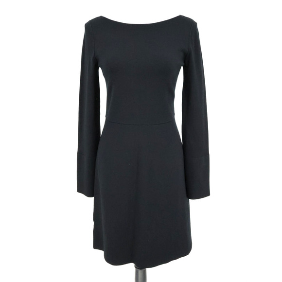 Ann Taylor Dress Womens XS Black Stretch Knit Boat Neck Long Slit Cuffs Bell New - Picture 1 of 15